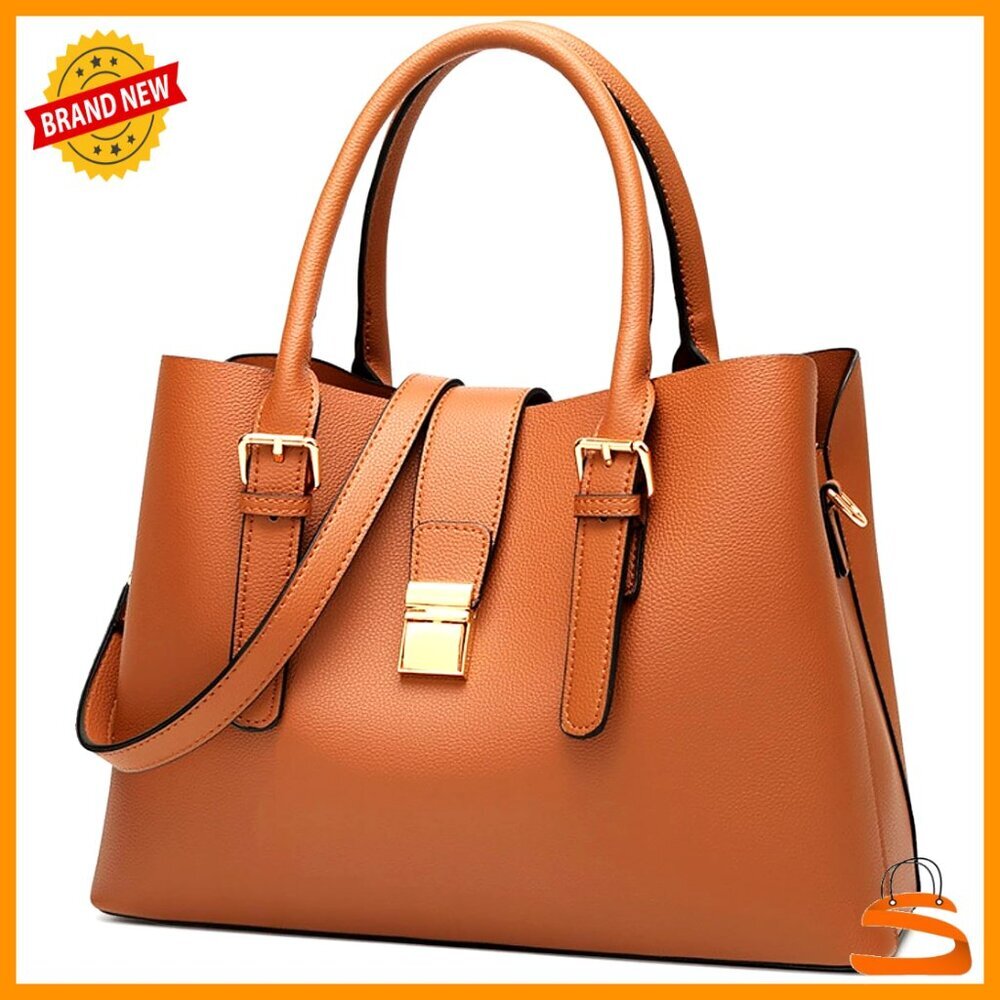 Medium Vegan Leather Tote Bag with Crossbody Strap, Laptop Compatible